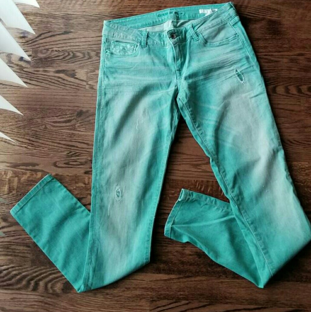 Guess green skinny jeans